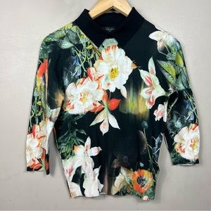 Ted Baker Floral Print Collared 3/4th Pullover Sweater